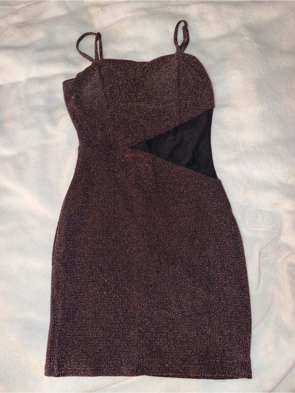 Sleeveless Sparkle Bodycon Dress in Plum with Mesh Cutout
